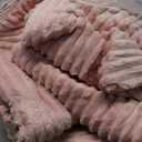 Buryeah 12 Pcs Flannel Throw Blanket Bulk 50 x 60 Inch Sleepover Blankets Wedding Throw Soft Lightweight with Striped Ribbed for Sofa Room Couch Donation Homeless Gifts (Light Pink)