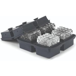W&P Crystal Ice Tray, Perfect Etched Large Cubes, Slow Melting for Whiskey and Cocktails, Food Grade Premium Silicone, Dishwasher Safe, BPA Free Charcoal