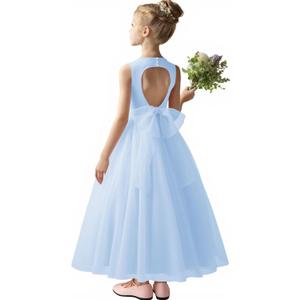 Haloumoning Girls Tulle Dresses Long A-Line Wedding Flower Girl Dress : 4-5 Years (Sky Blue)