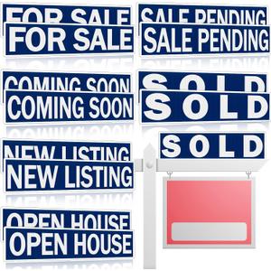 Juexica 8 Pcs Real Estate Rider Signs 24 x 6 Inch Coming Soon, for Sale, Pending, Sold Waterproof Signs Rider Real Estate with Different Messages (Blue with White)