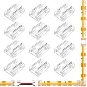 EMITEVER 8-in-1 LED Strip Connectors 12pcs, 2 Pin 8mm COB Tape Lights Terminal Connectors 8 Types Solderless Transparent Connection for 5V 12V 24VStraight, Corner, Strip to Strip, Strip to Wire