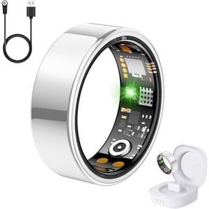 Health Tracker Ring, Smart Health Ring for Women Men with Heart Rate, Blood Oxygen, Sleep Monitor, Steps,Calories, No Subscription Fee, IP68 Waterproof Smart Ring for iPhone & Android (Silver, 9#)