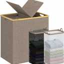 efluky Double Laundry Hamper with Lid and 2 Removable Bags, Brown, 140L Dual