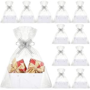 Colarr 12 Pcs Basket for Gift Empty DIY Bulk Kraft Gift Basket Kit with Handle 12 Wrapping Bag 12 Bow Market Tray for Wedding Mother's Day Bridal Shower Graduation Birthday Party Favor(White)