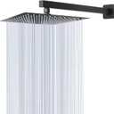 HarJue Shower Head with Extension Arm, High Pressure Square with ShowerArm, Stainless Steel Rainfall-Waterfall Full Body Coverage (10'' Shower with 16'' Arm, Matte Black)