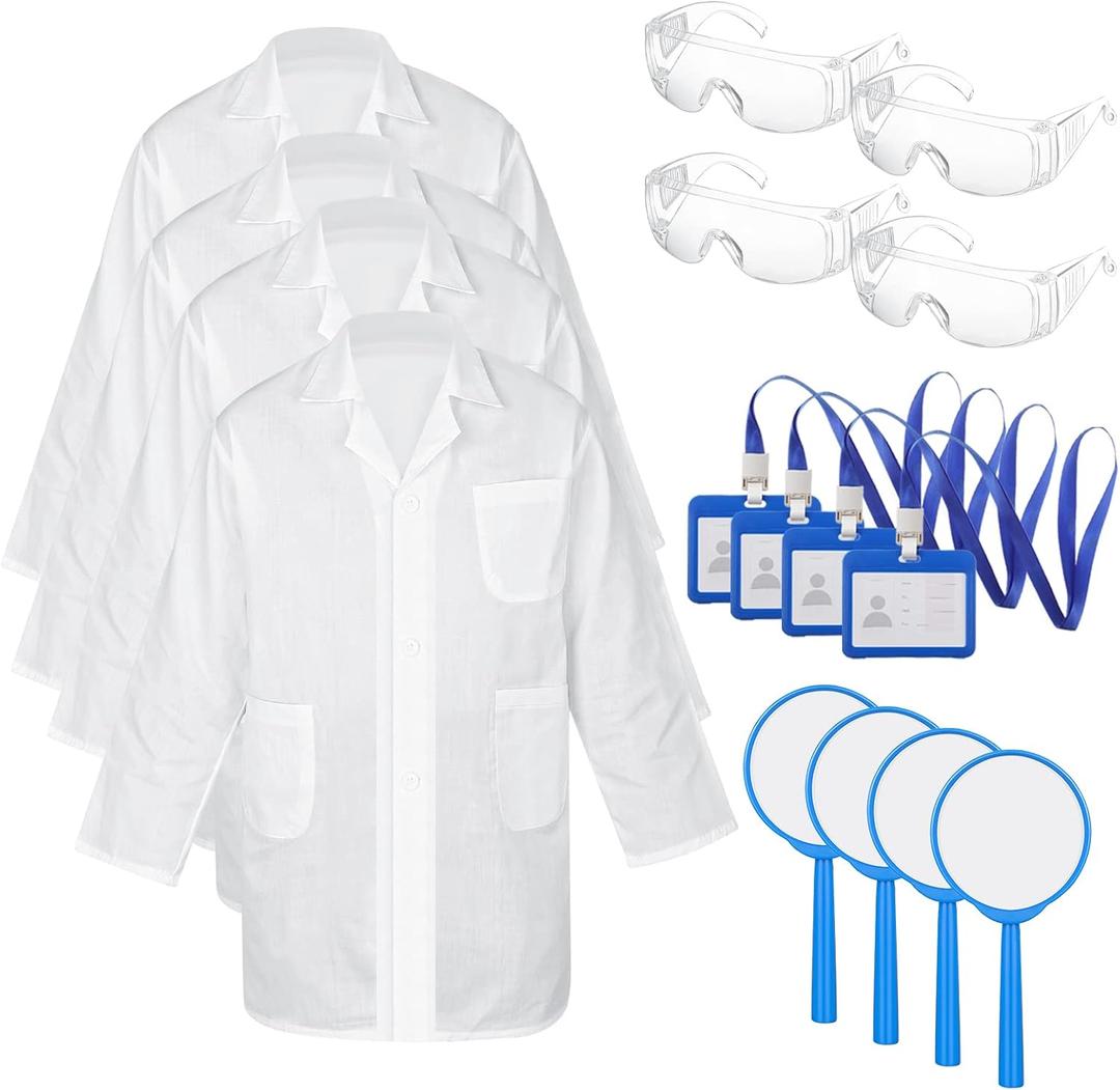 Tarpop Lab Coat Costume Kit for Kids Doctor Coat Glasses ID Card for Projects Scientist Costume Halloween Christmas Cosplay L