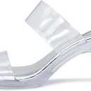 NBUUNBU Clear Heels for Women Silver Black Heels Little Platform Sexy High Heels Sandals Stiletto Kitten Open Toe Dress Shoes Comfortable Double Transparent Strap Heeled Sandals Mule, 42