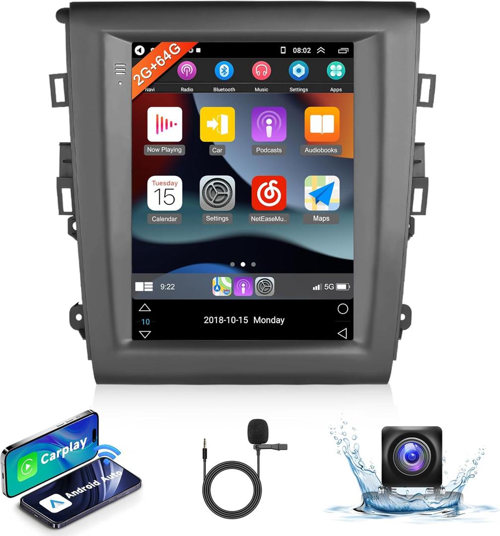 2+64G Android Car Radio for Ford Fusion Mondeo 2013-2019 with Wireless Carplay Android Auto Car Stereo, 9.7'' Head Unit Touch Screen Mirror Link WiFi GPS Bluetooth FM Hi-Fi Backup Camera SWC