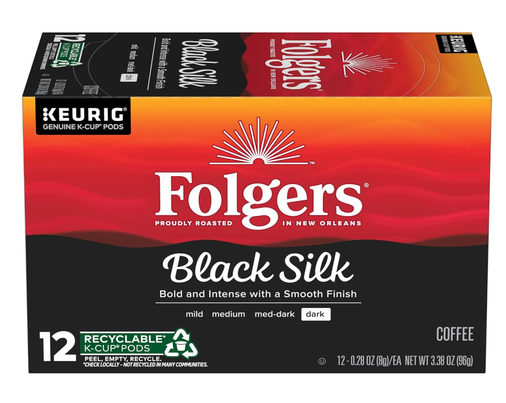 Folgers Blacksilk Instant Coffee,  12 packs, BB: 03/12/2028