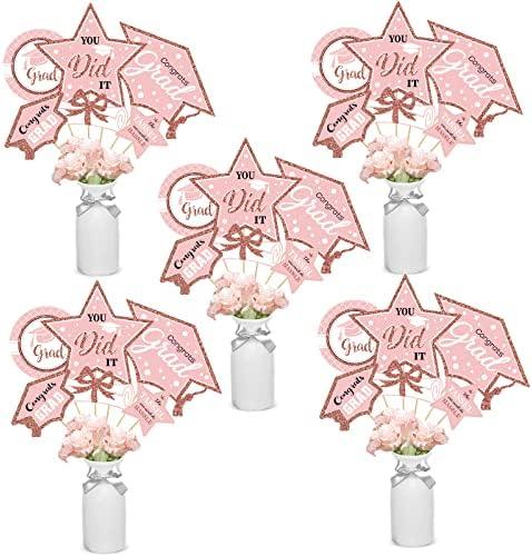 Rose Gold Graduation Decorations Set of 24 Class of 2024 Table Decor Congrats Grad Party Centerpiece Sticks Table Toppers Graduation Party Supplies