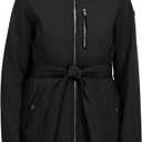 HFX Women's Softshell Transitional Jacket Bonded Mellow Pile, Wind & Water Resistant Coat, Faux Fur Lining (Black, M)