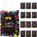 Nezyo 24 Pack Neon Bags Themed Let's Glow in Dark Party Favor Thank You for Glowing with Me Goodie Bags with Handle for Retro 80s 90s Birthday Halloween Party Decoration Supplies, 24 count