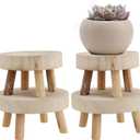 4 PCS Mini Wooden Stool Plant Stand, Small Plant Display Stool, Wood Plant Riser Stands, Round Wood Plant Holder for Indoor and Outdoor Home Decor, 2 Sizes