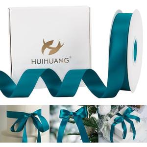 HUIHUANG Peacock Blue Satin Ribbon 1 inch x 50 Yards, Double-Faced Satin Fabric Ribbon for Christmas Gift Wrapping, Flower Bouquet, Invitations, Holiday Decor, Hairs, Bows Making