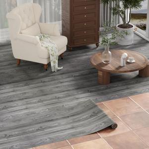 Oxdigi Peel and Stick Vinyl Flooring Roll 24"x 393"/ 64 Sq.Ft, Self Adhesive Vinyl Floor Tiles Wood Flooring, Temporary Floor Stickers Waterproof for Living Room Bedroom Kitchen RV, Dark Grey Planks
