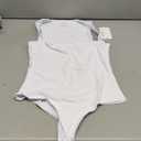 Hndudnff Women V-Neck Sleeveless Solid Color Bodysuits Summer Backless Knit Elastic Slim Sexy Bodysuit (Medium, White)