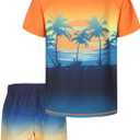 Boys Rash Guard Swimsuits Set for Boys Short Sleeve Swim Shirts with Trunks 2 Piece Quick Dry Swim Set (Blue)