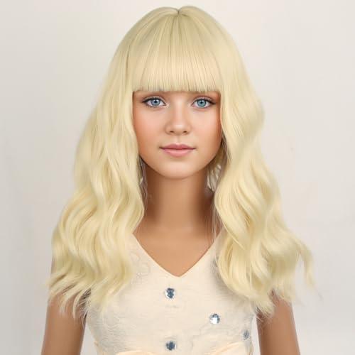 PATTNIUM Kids Blonde Wig for Girls Child Short Light Blonde Wig with Bangs Children Blonde Bob Wigs Synthetic Wigs