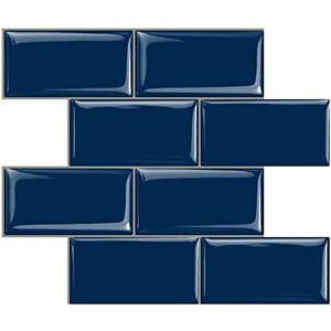 STICKGOO Peel and Stick Subway Tile, Stick on Tiles Backsplash for Kitchen & Bathroom in Deep Blue (Pack of 10, Thicker Design)