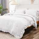 YOZEN White Double Ruffle Comforter Set Queen Size (90x90 Inch), 3 Pcs Farmhouse Vintage Comforter Set (1 Ruffled Comforter and 2 Pillowcase), Rustic All Season Down Alternative Bedding Set 