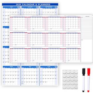 24" x 36" 2026 Wall Calendar Large Wet & Dry Erase Laminated 12 Month Annual Yearly Wall Planner,Reversible, Horizontal/Vertical(Blue)
