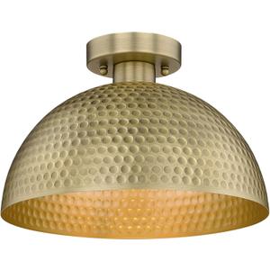 ELYONA Semi Flush Mount Light Fixture, Farmhouse 12 inch Ceiling Light Fixture with Hammered Metal & Brushed Brass Gold Finish for Hallway Bedroom Bathrooms Kitchen Dining Room Laundry Foyer