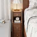 Narrow Nightstand with 3 Drawers,Solid Wood Narrow Bedside Table Walnut, Modern Skinny Nightstand for Bedroom(Fully Assembly), 15.75"D x 7.87"W x 23.62"H