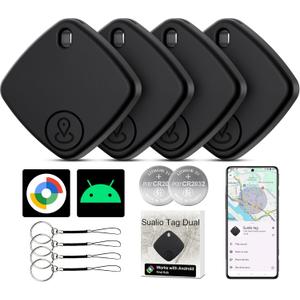 Tracker Tags-4 Pack, Google Certified Air Tracker(Android Only) Works with Find Hub, Luggage Tracker Tags Android Worldwide Tracking with 2 Replaceable Battery, Track Keys, Wallet, Suitcases (Black)