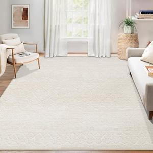 Area Rug for Living Room 6x9: Large Washable Boho Moroccan Rugs Geometric Neutral Rug, Non-Slip Foldable Morden Farmhouse Indoor Floor Carpet for Bedroom Dining Table Home(Modern Beige,6'x9')