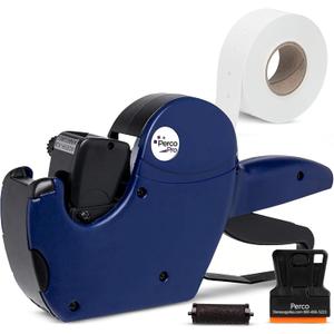 Perco Pro 2 Line Price Gun, 8 Digit 2 Line Price Label Gun Preloaded with Roll of 750 White Labels & Inker
