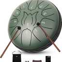 Steel Tongue Drum 11 Notes 6 Inches Rain Drum for Outside with Bag, Music Book, Drum Mallets, Mallet Holder, Finger Picks, Steel Drum for Yoga, Meditation, Prenatal Education (Green)