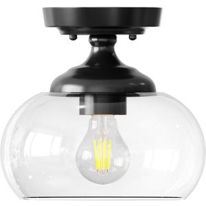 VONLUCE Industrial Semi Flush Mount Ceiling Light, 8.3" Ceiling Light Fixture with Clear Glass Shade, Farmhouse Lighting for Hallway Kitchen Bedroom Entryway, Matte Black Flush Mount Light Fixture