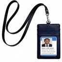 Genuine Leather Badge Holder Card Holder Cowhide Leather ID Badge Holder with Lanyard,2 Card Packs,Neck Lanyard Strap,Offices ID, School ID, Driver Licence Includes A Wrist Strap