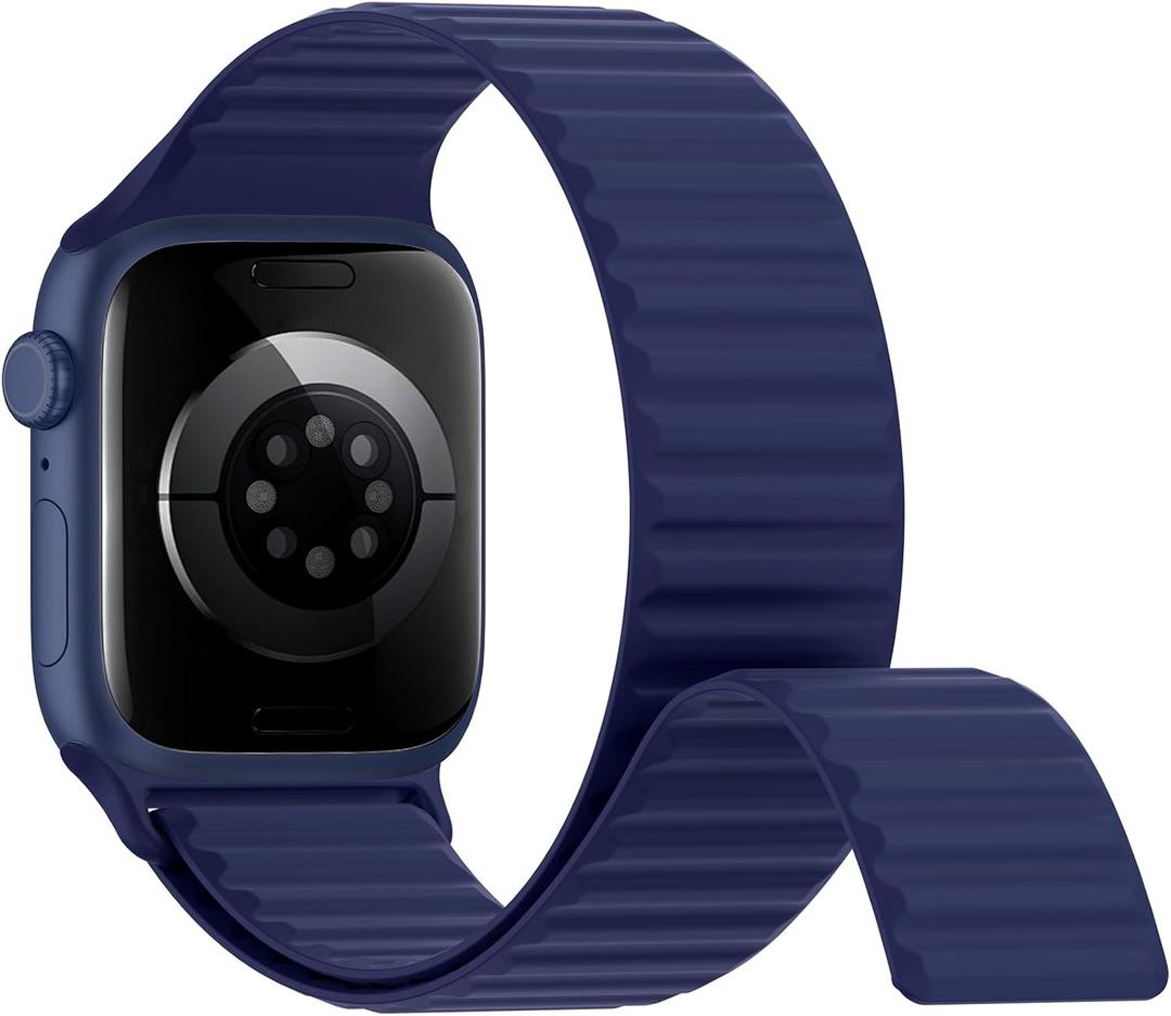 Magnetic Silicone Sport Bands Compatible with Apple Watch Band 40mm 38mm 41mm 42mm 44mm 45mm 46mm 49mm for Women Men, Soft Strap Loop Wristband for iWatch bands Series 11 10 9 8 7 6 5 4 3 2 1 SE Ultra
