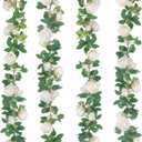 TELDRASSIL 4Pcs(26 FT) Artificial Rose Vine Fake Flower Garland Fake Silk Rose Hanging Vine for Wedding Party Background Arch Garden Background Decoration (White)