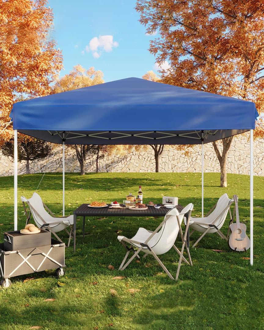 10x10 Pop Up Canopy Tent, Outdoor Tent with 3 Adjustable Height, Easy Set Up Canopy with 4 Sandbags & Carrying Bag for Camping, Parties,Outdoor Events - Blue