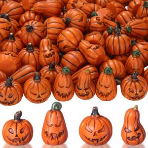 80 Pcs Halloween Miniature Pumpkin Figurines Mini Resin Fake Pumpkin Creepy Craft for Halloween Village Doll House DIY Fairy House Accessories Party Favor Gift Vase Bowl Filler