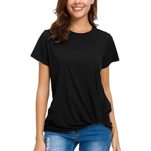 Womens Short Sleeve Loose Twist Knot Front T Shirts Cotton Casual Blouse 3XL