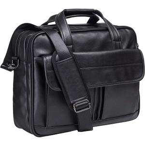 seyfocnia Men's Business Travel Briefcase Leather Handmade Messenger Bags Laptop Bag (17.3inch, Black)