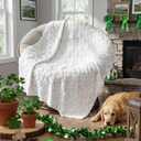 Moukeren St. Patrick's Day Shamrock Throw Blanket 50"x60" - Cozy 3D Jacquard Design, Soft Warm White Irish Blanket for Bed, Sofa, Living Room, Home Decor