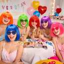 6 Pack Colored Short Bob Wigs and 6 Pcs Heart Sunglass Set, Neon Colorful Party Hair Wig for Women Costume Cosplay (Dark)