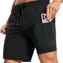 CRZ YOGA Mens 2 in 1 Running Shorts 7" - Lined Workout Quick Dry Lightweight for Sports Athletic with Pockets (X-Large, Black)