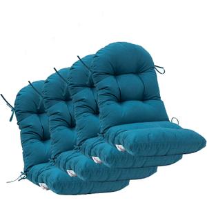 QILLOWAY Indoor/Outdoor High Back Chair Cushion for Adirondack,Spring/Summer Seasonal All Weather Replacement Rocking Chair Cushions. (4 Counts, Peacock Blue)