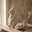 Threehoney Easter Terracotta Bunnies Decor Rustic Terracotta Rabbit Standing Bunny Sculptures Ornaments Decorative White Farmhouse Vintage Rabbit Statues Figures Gift for Spring Easter Home Decor