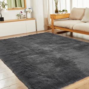Large 8x10 Area Rugs for Living Room Bedroom, Grey Fluffy Shag Area Rugs for Nursery Dorm Room Home Decor, Carpet Shaggy Fuzzy Rugs for Kids Girls Boys, Grey