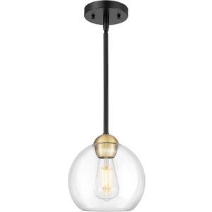 Emak Black and Gold Pendant Light, 8 Inch Globe Pendant Lights Kitchen Island with Clear Glass Shade, Modern Farmhouse Hanging Lights for Kitchen, Dining Room, Bar, PL121-BKBGD-CG