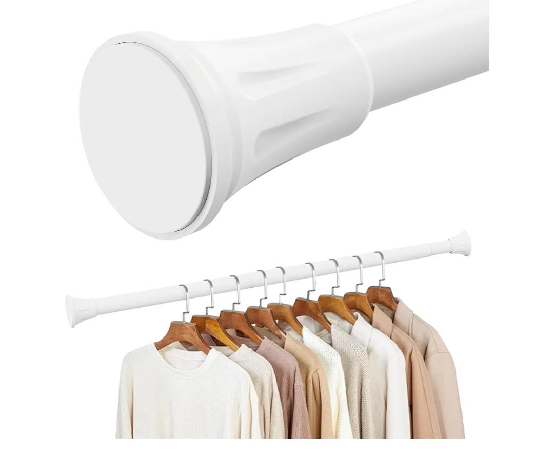 1.1 Inch Diameter Tension Closet Rods for Hanging Clothes 32-60 Inch, Adjustable Pole Closet to Hang Clothes, Heavy Duty Closet bar for Wardrobes with No Drilling Holder, White