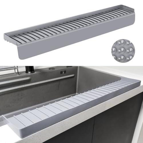 Silicone Sink Edge Protectors - Multifunction Accessories, Splash Guard & Draining Mat for Kitchen, Bathroom Sink, Steel, Granite, Quartz Countertops (Gray, 4 * 30in)