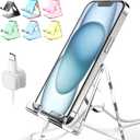 Acrylic Cell Phone Stand, Clear Phone Holder for Office Desk, Vanity, Kitchen, Bedside Table, Compatible with iPhone 17/Smartphones/iPad/Switch/Kindle, Office Desk Accessories