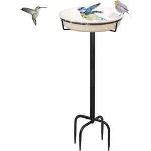 Bird Baths for Outdoors Heavy Duty, 35.5in Detachable Birdbaths for The Garden Clearance, Bird Bath Bowl Spa & Birdfeeder with Metal Stake Stand for Outdoors Garden, 4 Spiky Feet (C) (White)